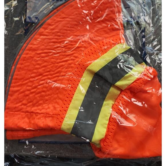 Booney Hat 1271 Orange 2" Lime Tape & 1" Silver Reflective Tape Adj Neck Strap - Picture 2 of 2